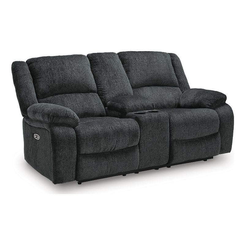 Signature Design Calder Row Power Reclining Loveseat with Console in Slate