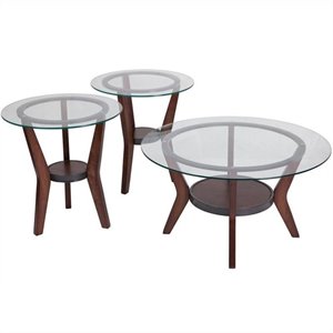 ashley furniture fantell 3-piece occasional glass table set in dark brown