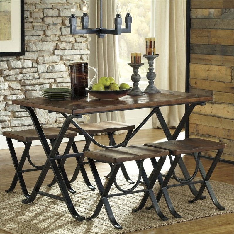 Freimore Dining Room Table And Stools Set Of 5 Medium Brown Wood