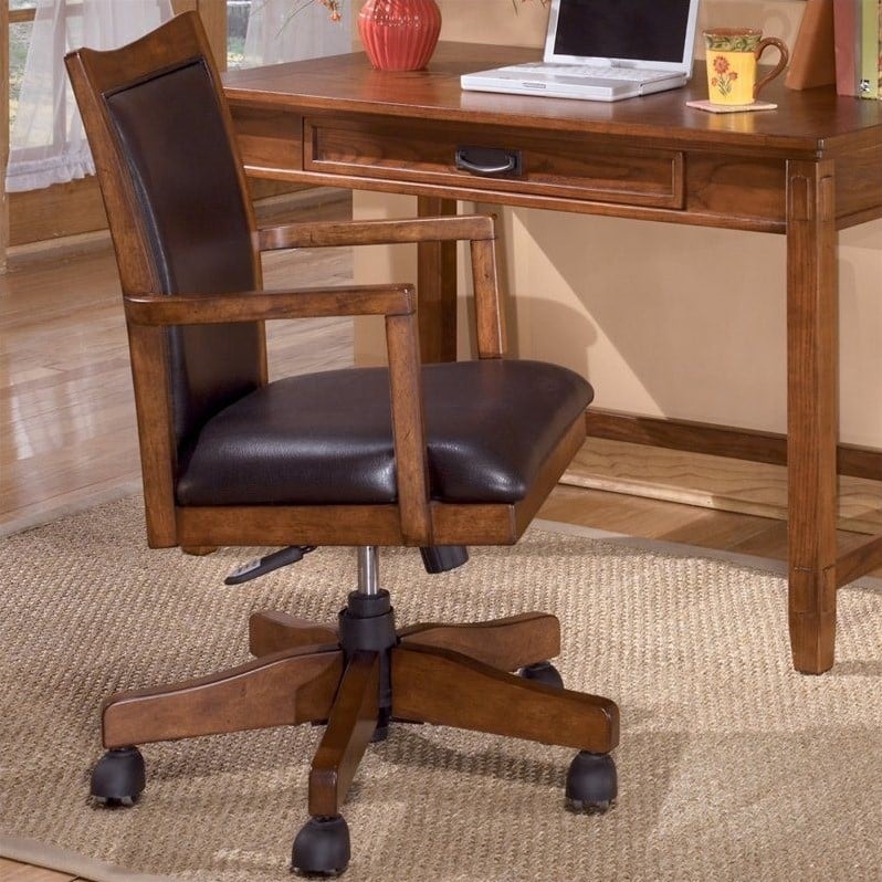 Ashley Furniture Cross Island Swivel Office Chair in Medium Brown