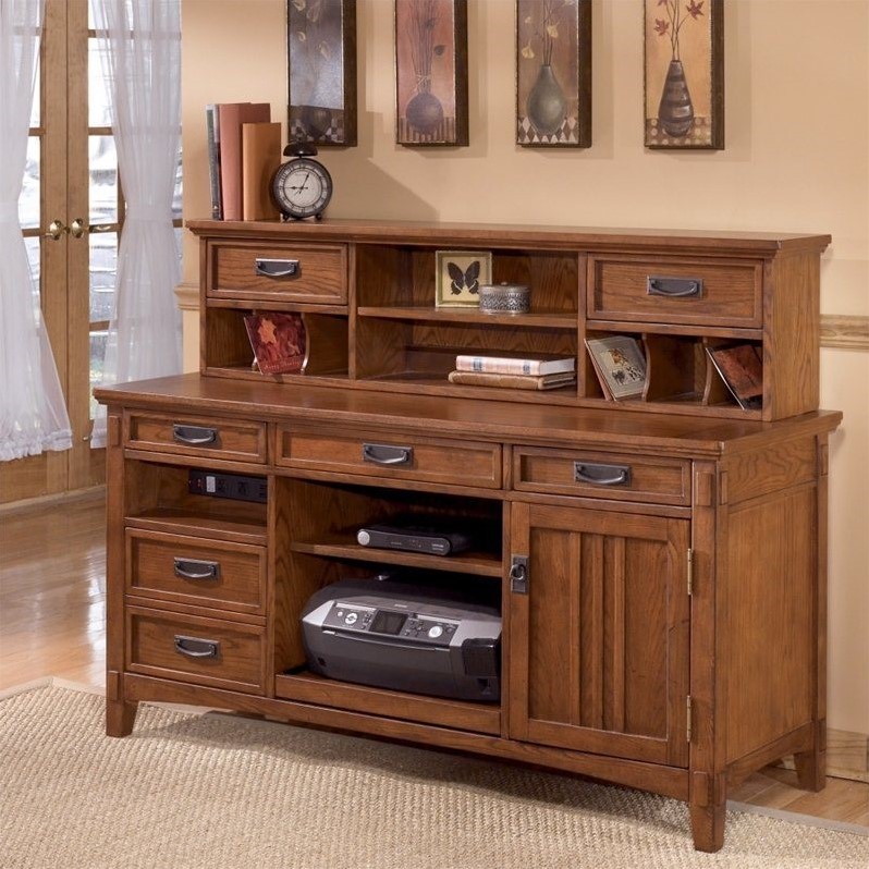 Ashley Furniture Cross Island Credenza and Hutch in Medium Brown H3194648KIT