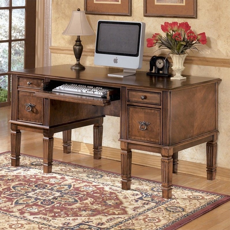 ashley furniture hamlyn office desk in medium brown - h527-26