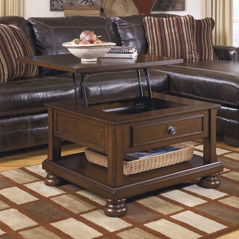 Ashley Furniture Porter Lift Top Cocktail Table In Rustic Brown