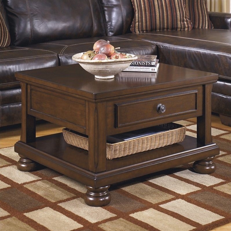 Ashley Furniture Porter Lift Top Cocktail Table in Rustic Brown - T697-0