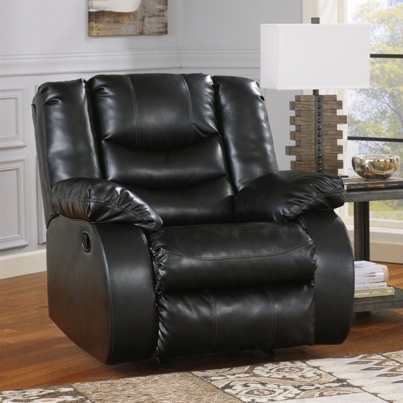 ashley furniture linebacker leather rocker recliner in black - 9520225