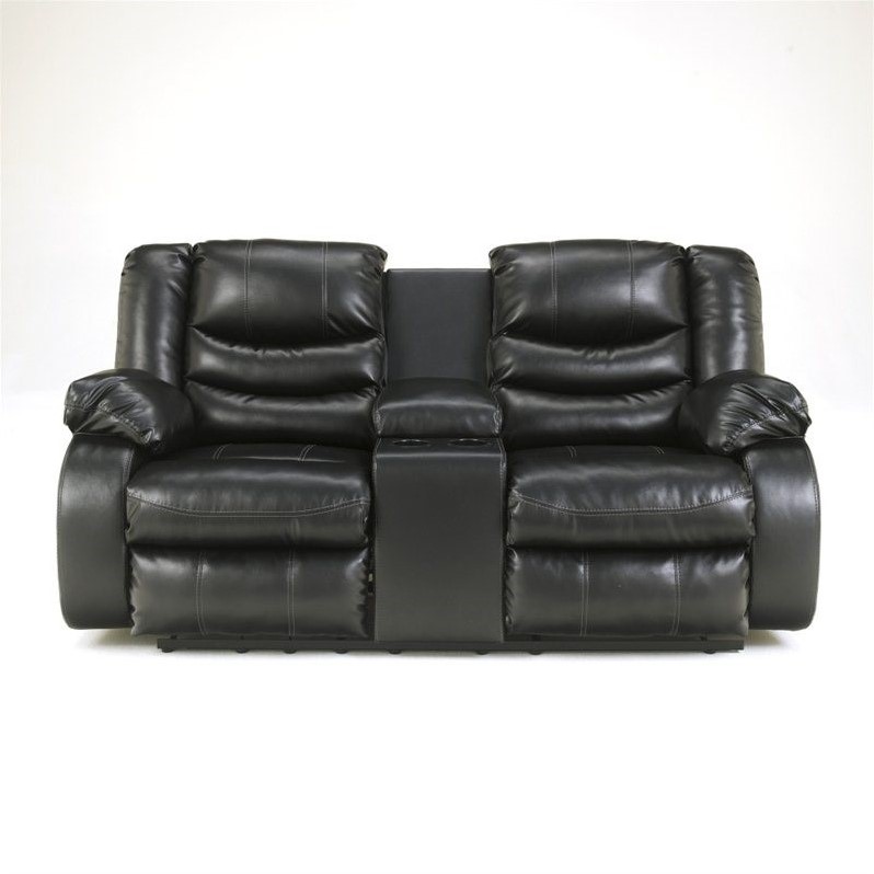 Signature Design By Ashley Furniture Linebacker Double Reclining Signature Design By Ashley Furniture Linebacker Double Reclining Loveseat In Black With Console 9520294