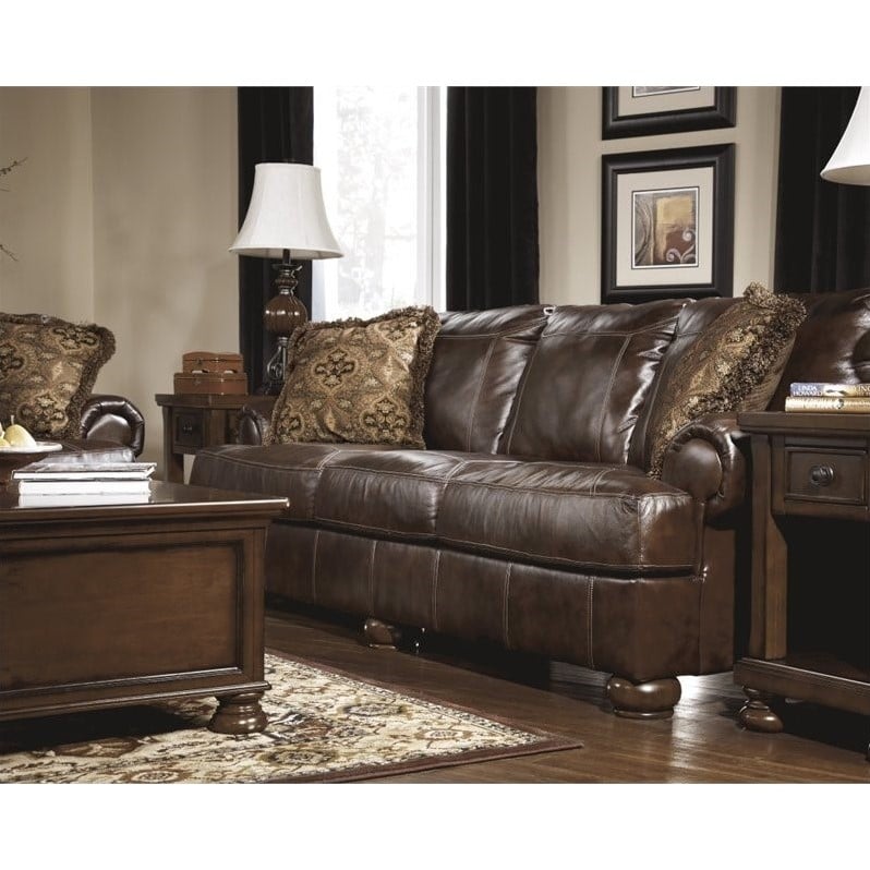 Ashley Furniture Axiom Leather Sofa in Walnut  4200038