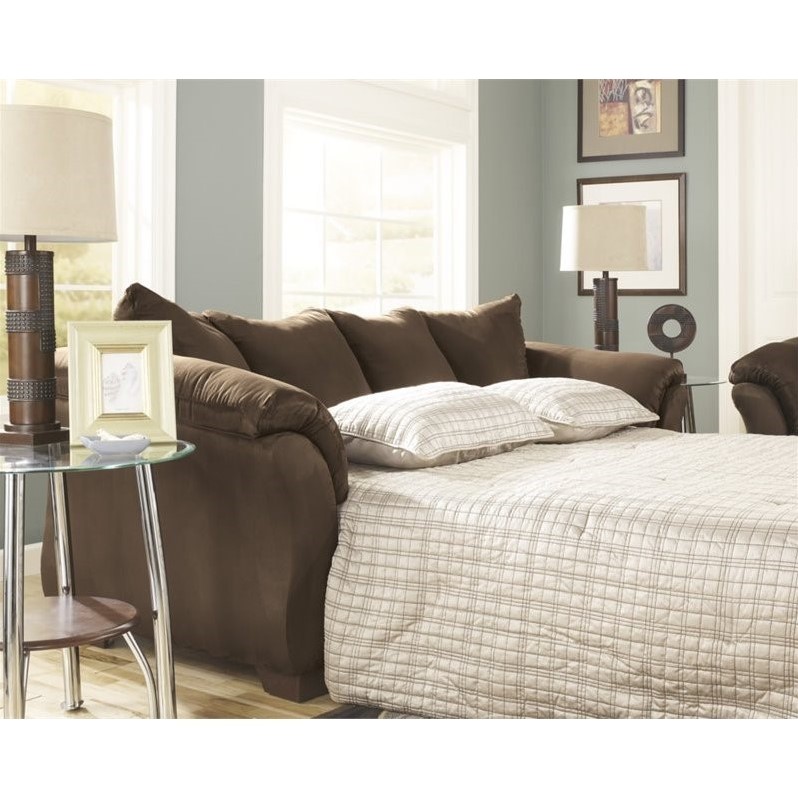 Ashley Furniture Darcy Fabric Full Size Sleeper Sofa in Cafe Cymax