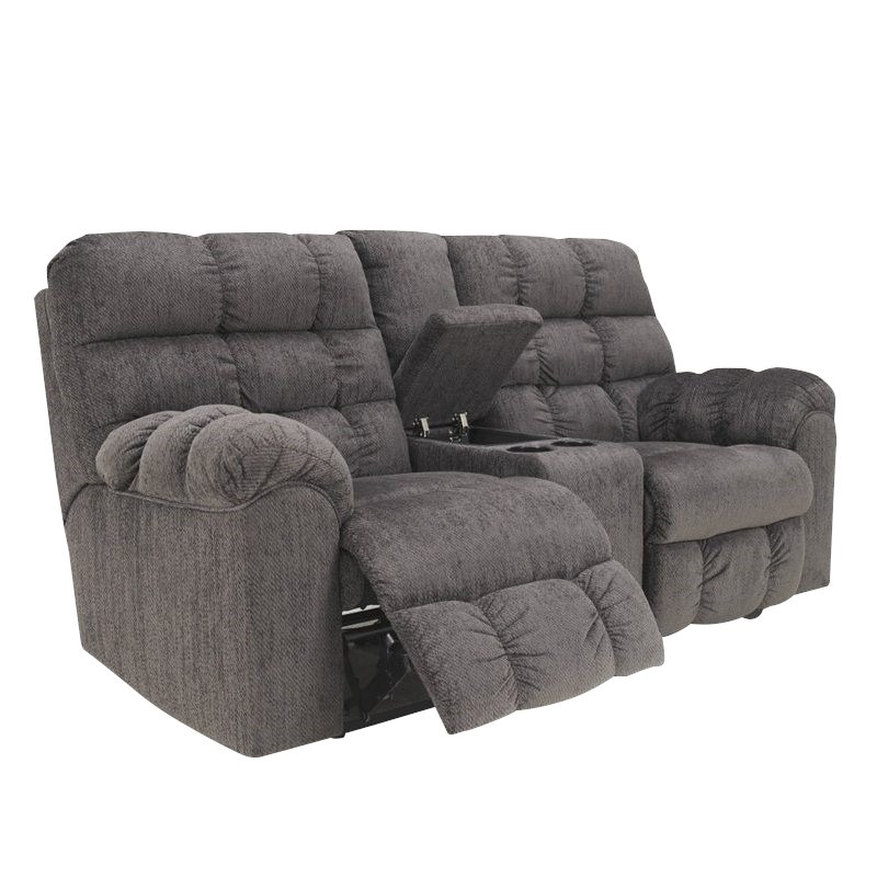Ashley Furniture Acieona Microfiber Double Reclining Loveseat in Slate