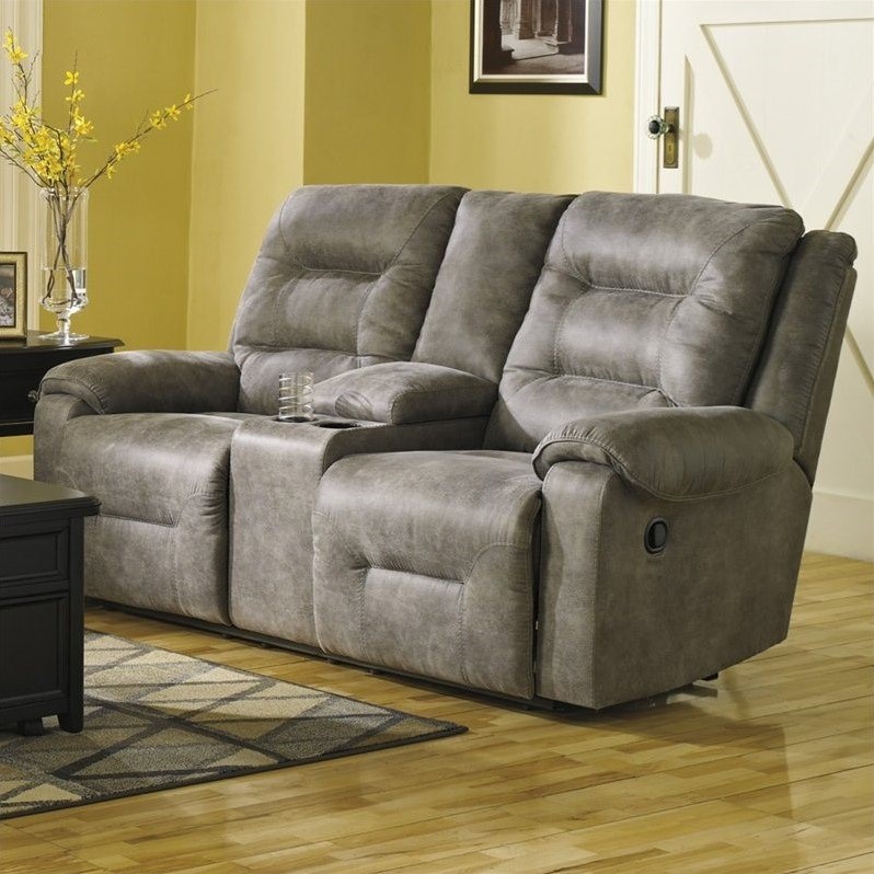 Ashley Furniture Rotation Double Power Reclining Loveseat in Smoke
