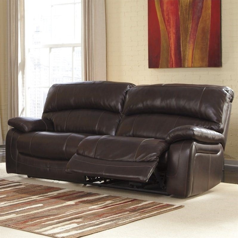 Ashley Furniture Damacio Leather Reclining Sofa in Dark Brown - U9820081