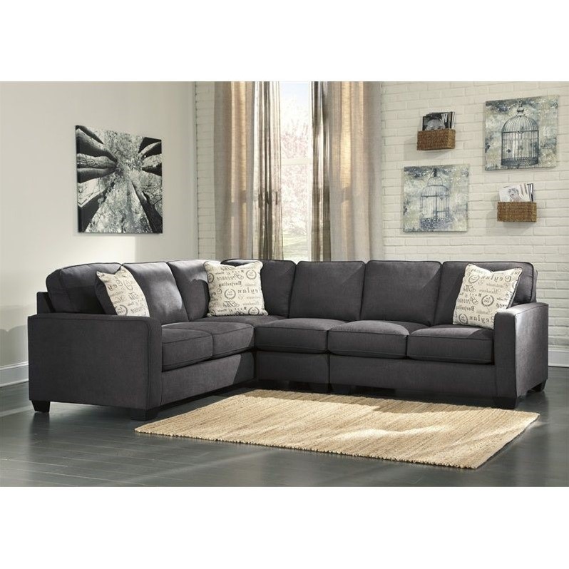 Ashley Alenya Left Corner Sectional with Armless Chair in Charcoal