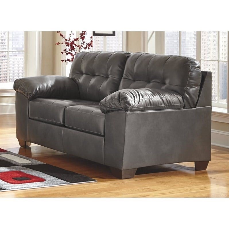 Signature Design by Ashley Alliston Leather Loveseat in Gray 2010235