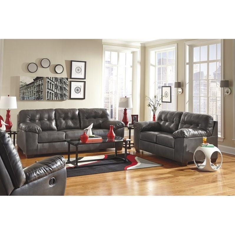 Ashley Furniture Alliston Leather Sofa in Gray  2010238