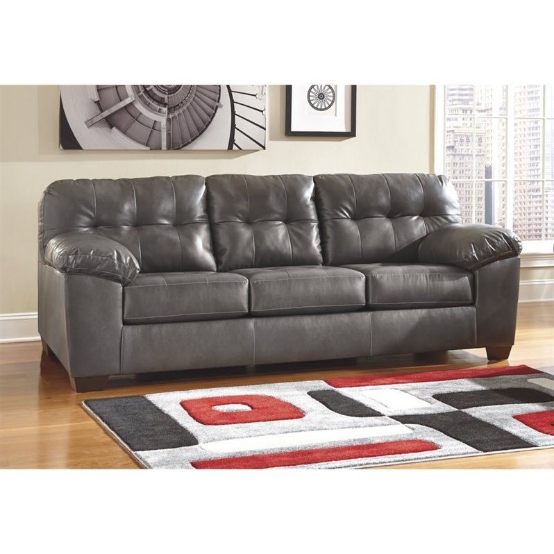 Ashley Furniture Alliston Leather Sofa in Gray  2010238