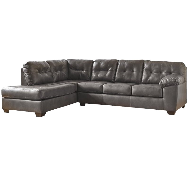 Signature Design by Ashley Alliston Leather LHF Sectional in Gray