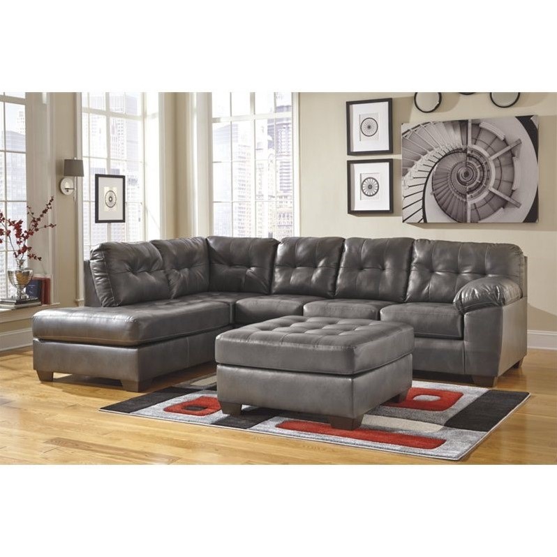 Ashley Alliston Left Chaise Leather Sectional with Ottoman in Gray