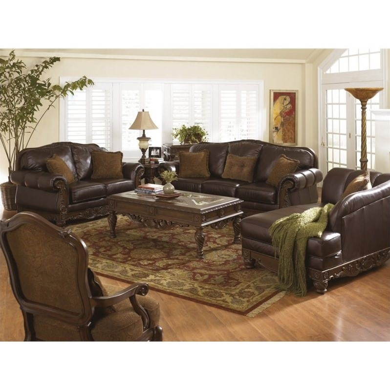 Ashley North Shore 4 Piece Leather Sofa Set in Dark Brown - 22603-38-35 ...