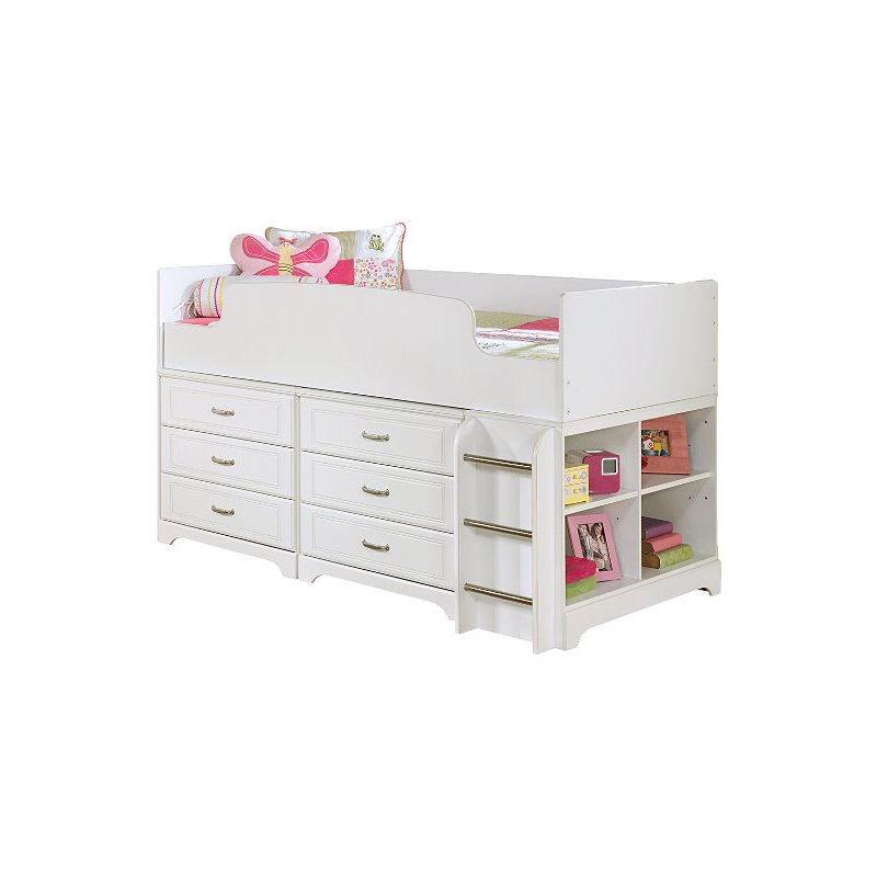 Ashley Furniture Lulu Wood Twin Cubby Drawer Storage Loft Bed In