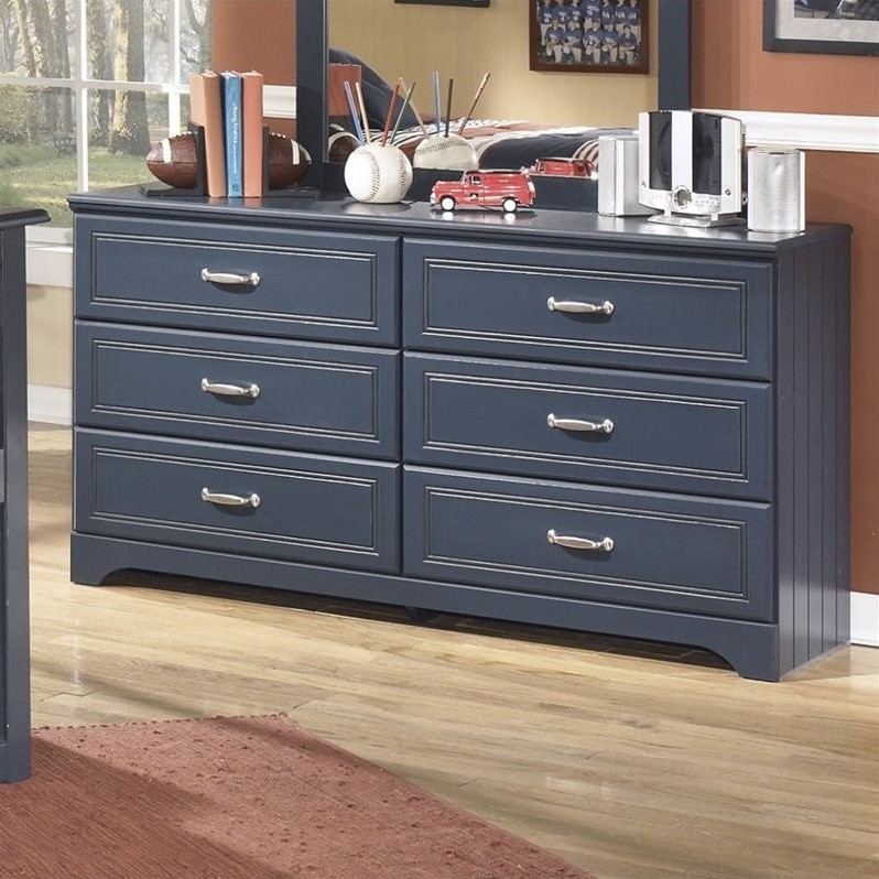 Ashley Leo 6 Drawer Wood Double Dresser in Blue B10321
