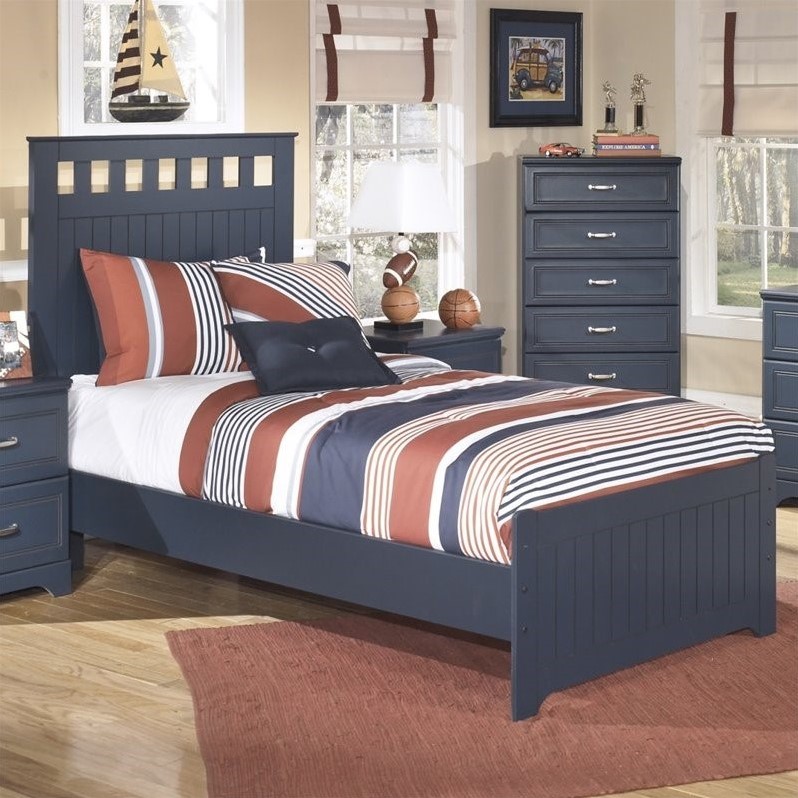 Ashley Leo Wood Twin Panel Bed in Blue B103515282KIT