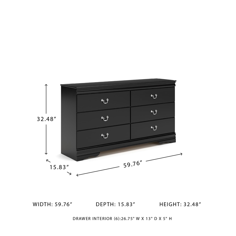 Ashley Furniture Huey Vineyards 6 Drawer Wood Double Dresser in Black