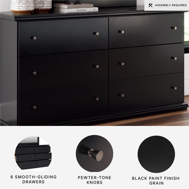 Ashley Furniture Maribel 6 Drawer Wood Double Dresser in Black