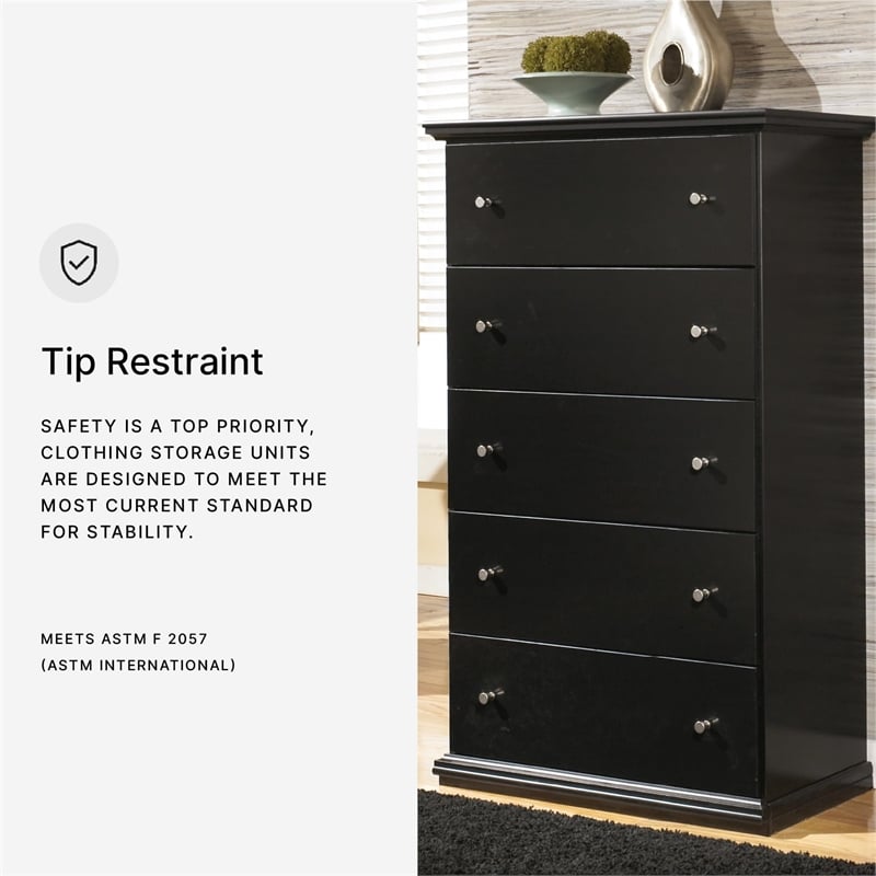 Signature Design by Ashley Maribel 5 Drawer Wood Chest in Black