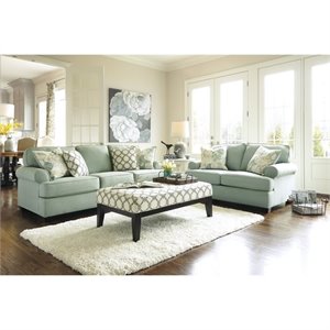 Ashley Daystar 3 Piece Fabric Sofa Set with Ottoman in Seafoam