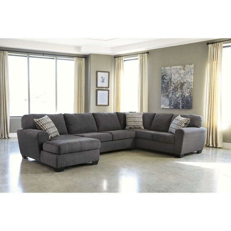 Ashley Sorenton Right Facing 4 Piece Sectional with Ottoman in Slate