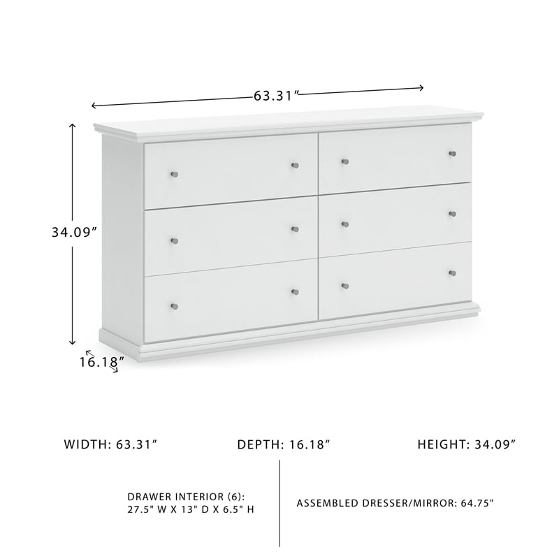 Ashley Furniture Bostwick Shoals 6 Drawer Wood Double Dresser in White