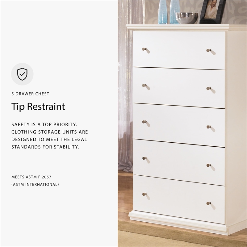 Signature Design by Ashley Bostwick Shoals 5 Drawer Wood Chest in White