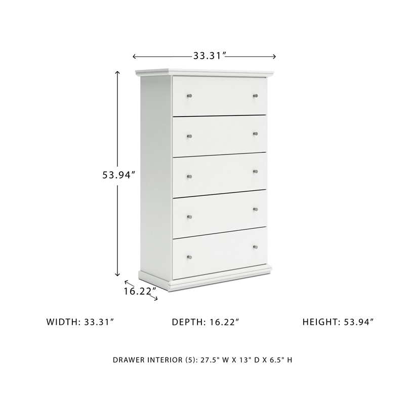 Signature Design by Ashley Bostwick Shoals 5 Drawer Wood Chest in White