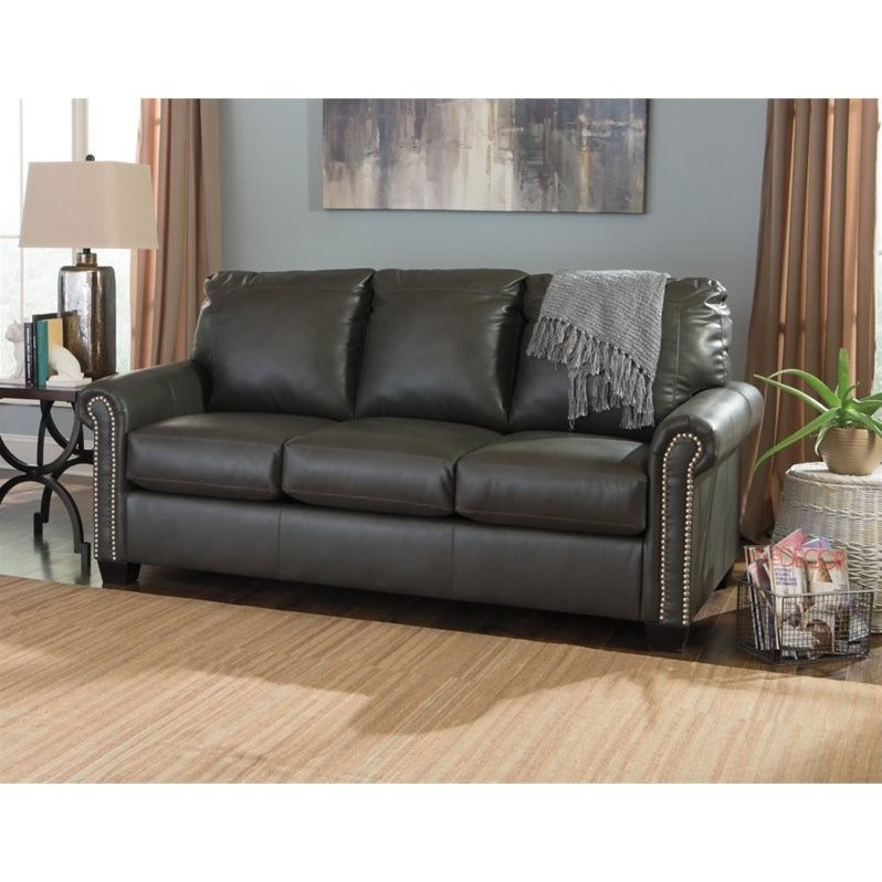 Ashley Lottie Leather Full Sleeper Sofa in Slate - 3800136