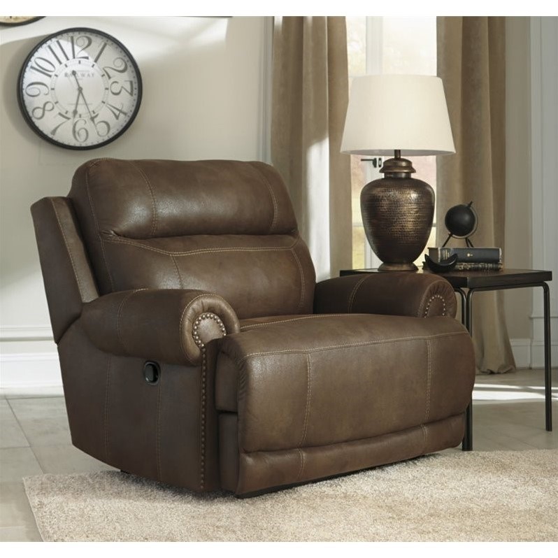 Ashley Furniture Austere Faux Leather Zero Wall Recliner in Brown 3840052