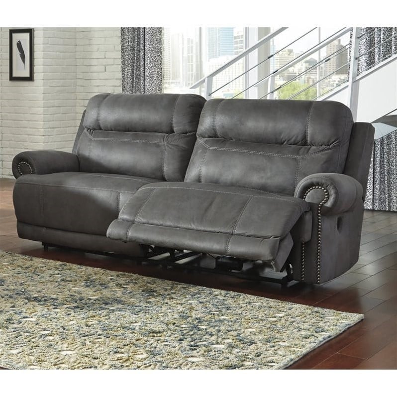 Seat Reclining Power Sofa In Gray, Ashley Leather Sofa Recliner