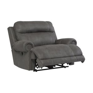 austere faux leather zero wall recliner in gray