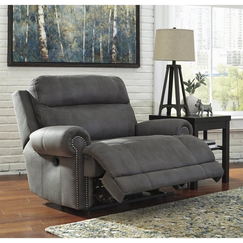 Signature Design by Ashley Austere Faux Leather Zero Wall Recliner in Gray