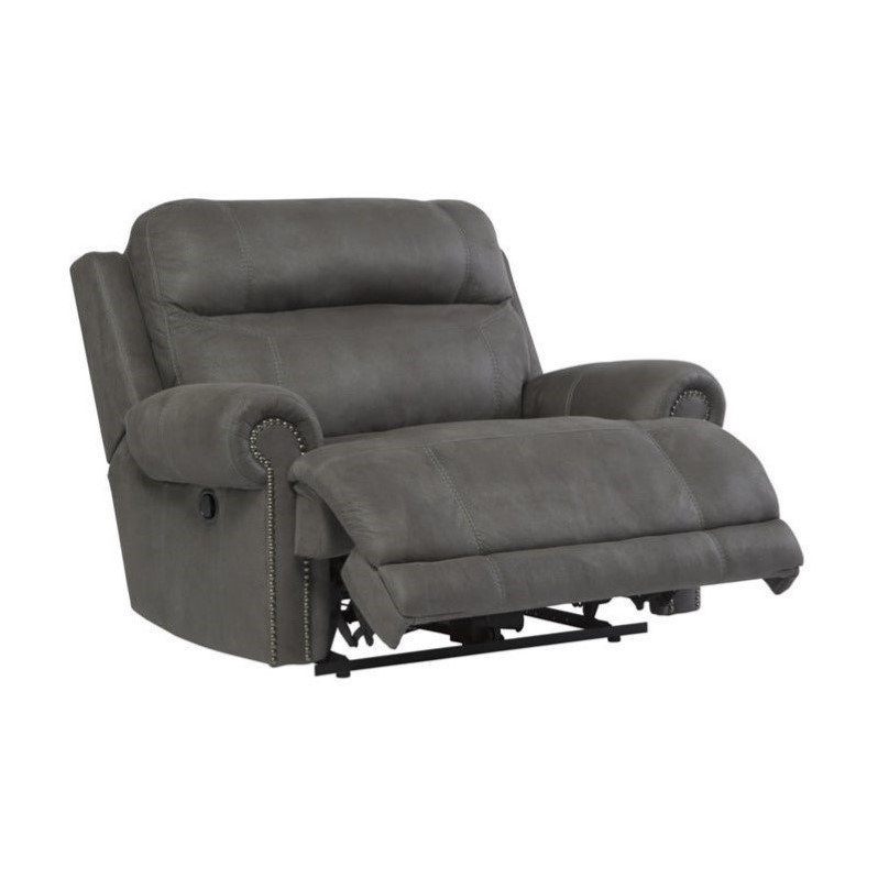 Signature Design by Ashley Austere Faux Leather Zero Wall Recliner in Gray