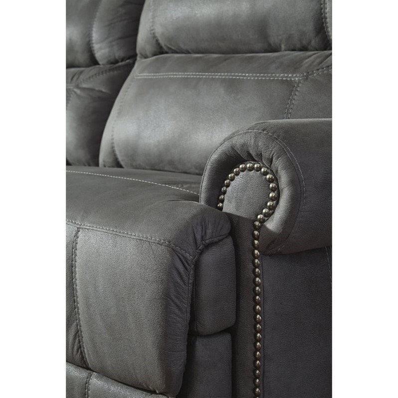 Signature Design by Ashley Austere Faux Leather Zero Wall Recliner in Gray