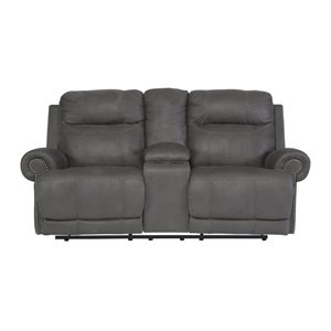 austere reclining faux leather console loveseat in gray