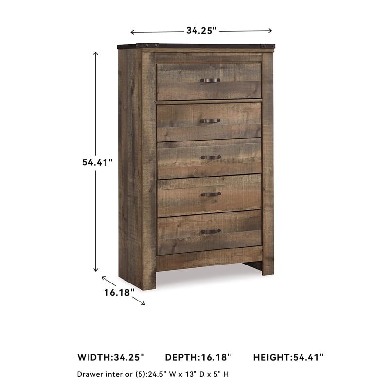 Signature Design by Ashley Trinell 5 Drawer Wood Chest in Brown