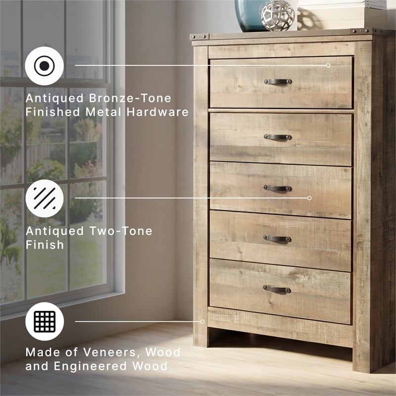 signature design by ashley trinell 5 drawer wood chest in brown