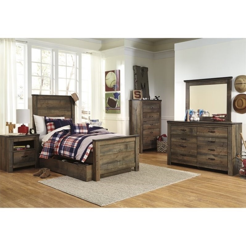 Ashley Furniture Trinell 7 Piece Wood Twin Panel Bedroom Set In