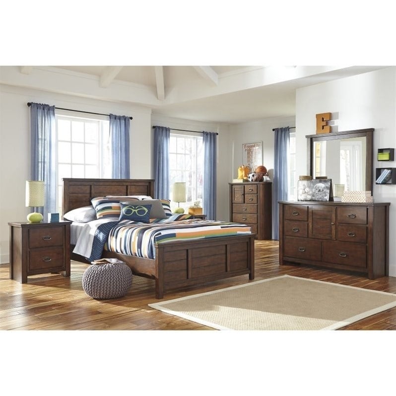 Ashley Ladiville 6 Piece Wood Full Panel Bedroom Set in Rustic Brown