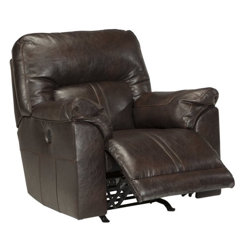 Ashley Barrettsville Leather Power Rocker Recliner in Chocolate - 4730198