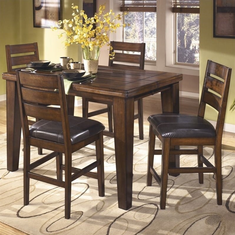 Ashley Larchmont 5 Piece Wood Counter Height Dining Set in Brown - D442