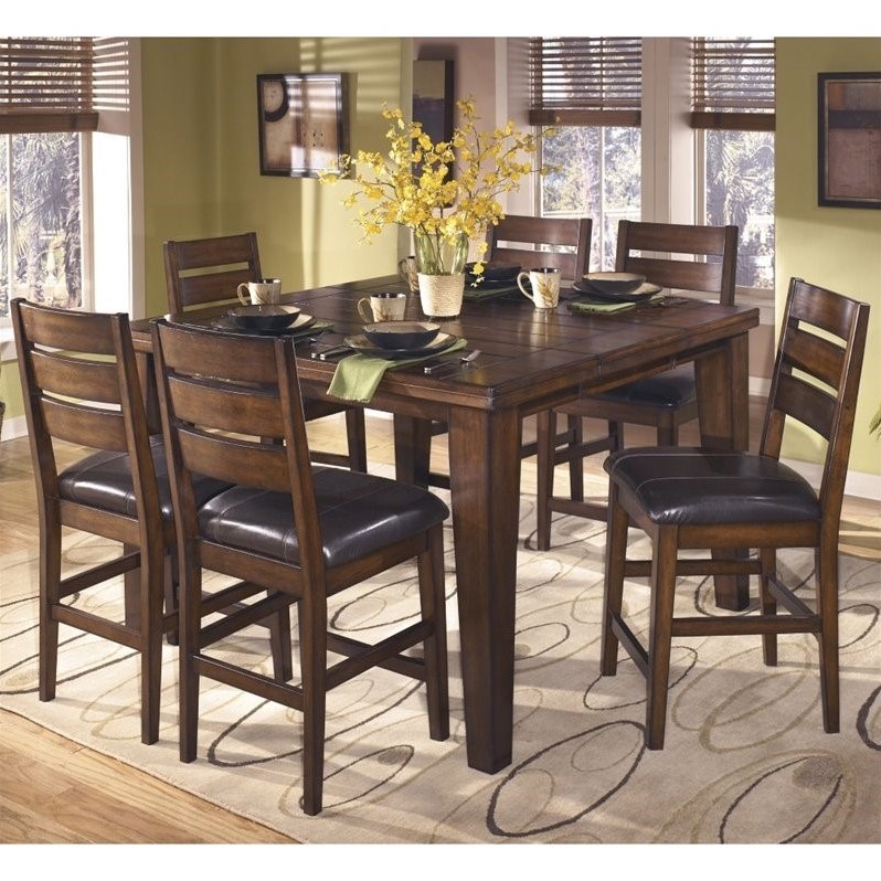 Ashley Larchmont 7 Piece Wood Counter Height Dining Set in Brown - D442