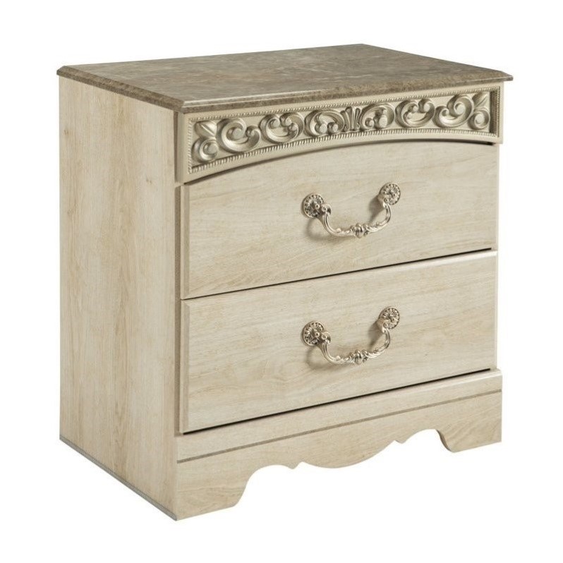 Ashley Catalina 2 Drawer Wood Nightstand in Antique White B19692