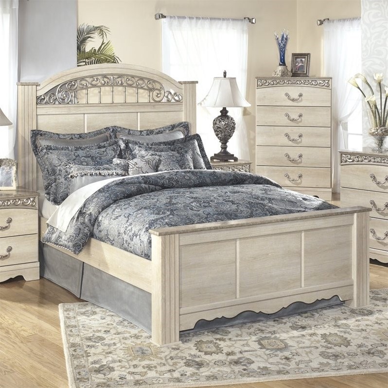 Ashley Catalina Wood King Panel Bed in Antique White - B196-66-68-99-KIT